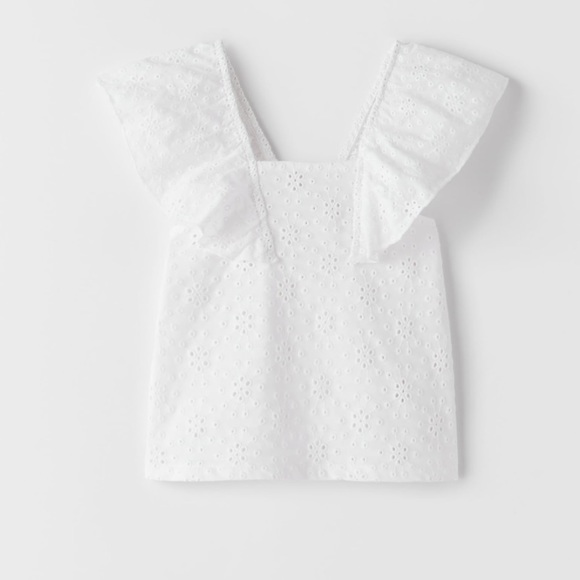 Zara Other - Zara Kids Embroidered Ruffled Top in white NWT